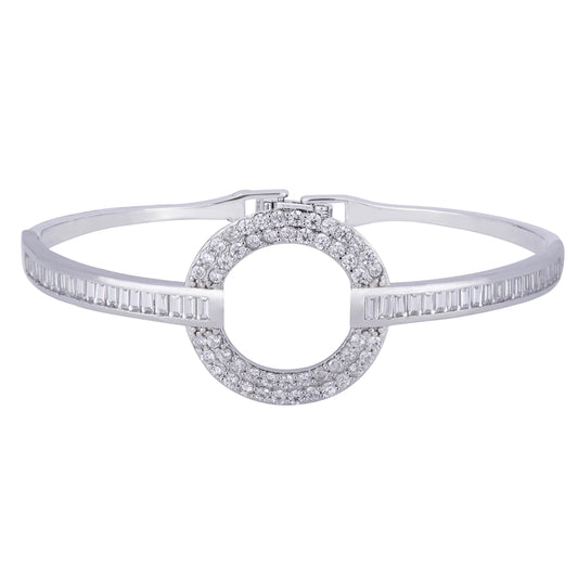 Geo Crystal Open Circle Bangle | Silver