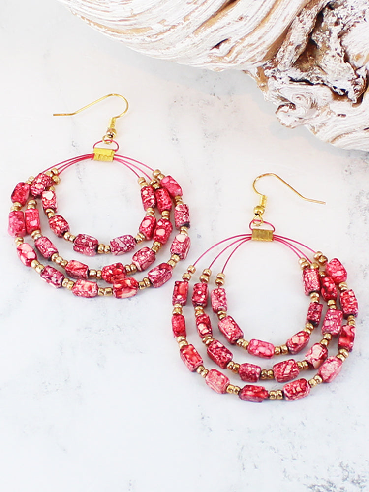 Beaded Hoop Earrings | Pink