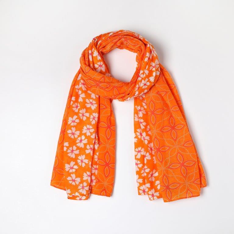 Eco Style Scarf Dots & Flowers | Orange