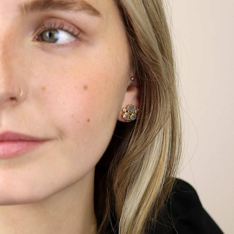 Multi Gemstone Cluster Earrings
