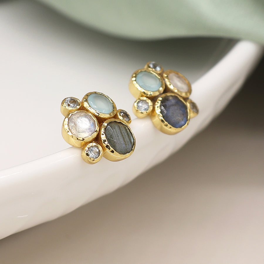 Multi Gemstone Cluster Earrings