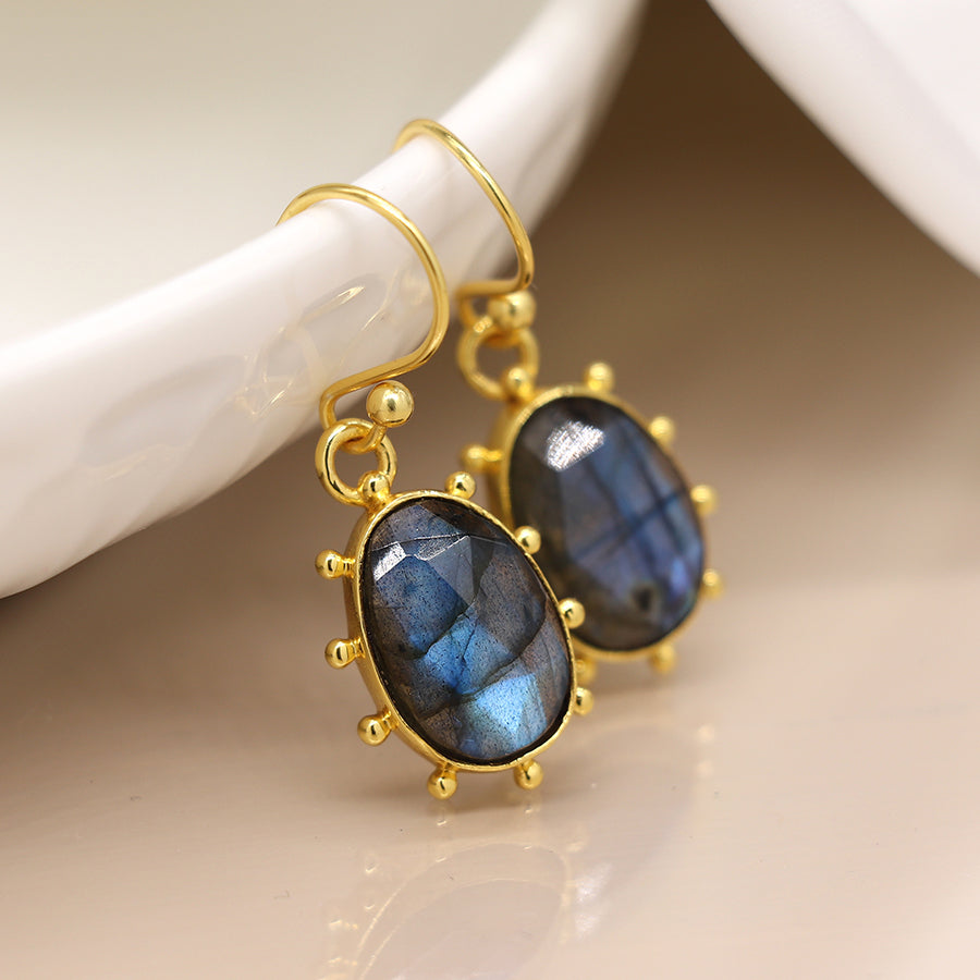 Fancy Edge Labradorite Earrings