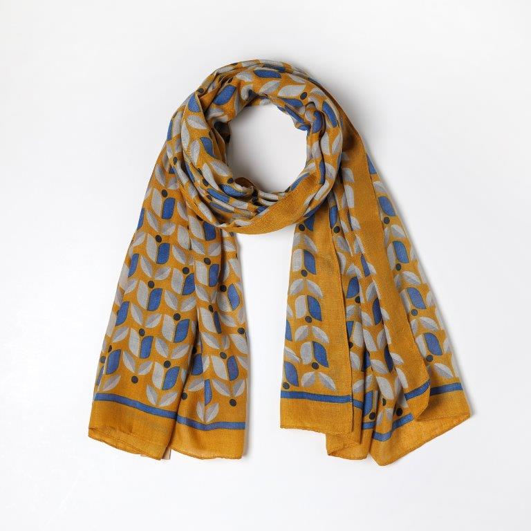 Eco Style Scarf | Geometric Leaves Yellow