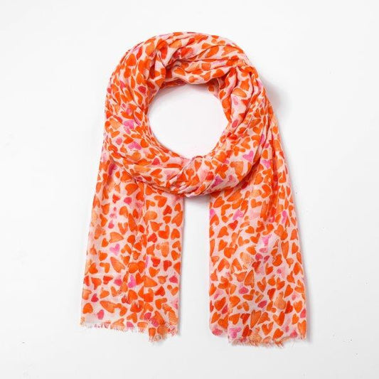 Hearts Print Scarf | Orange