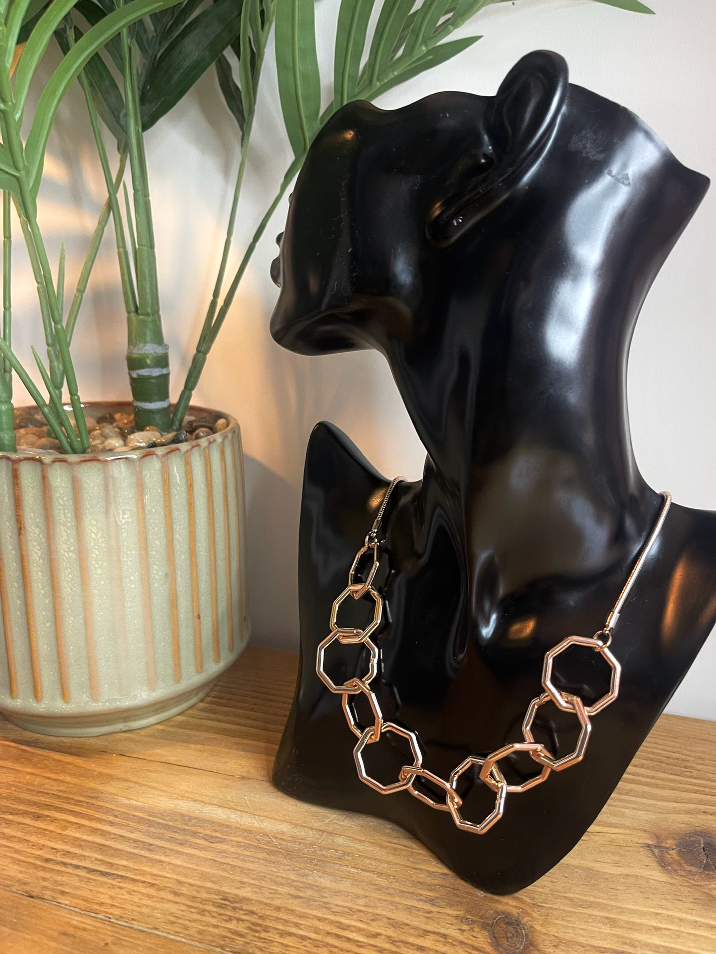 Hexagon Linked Necklace | Rose Gold