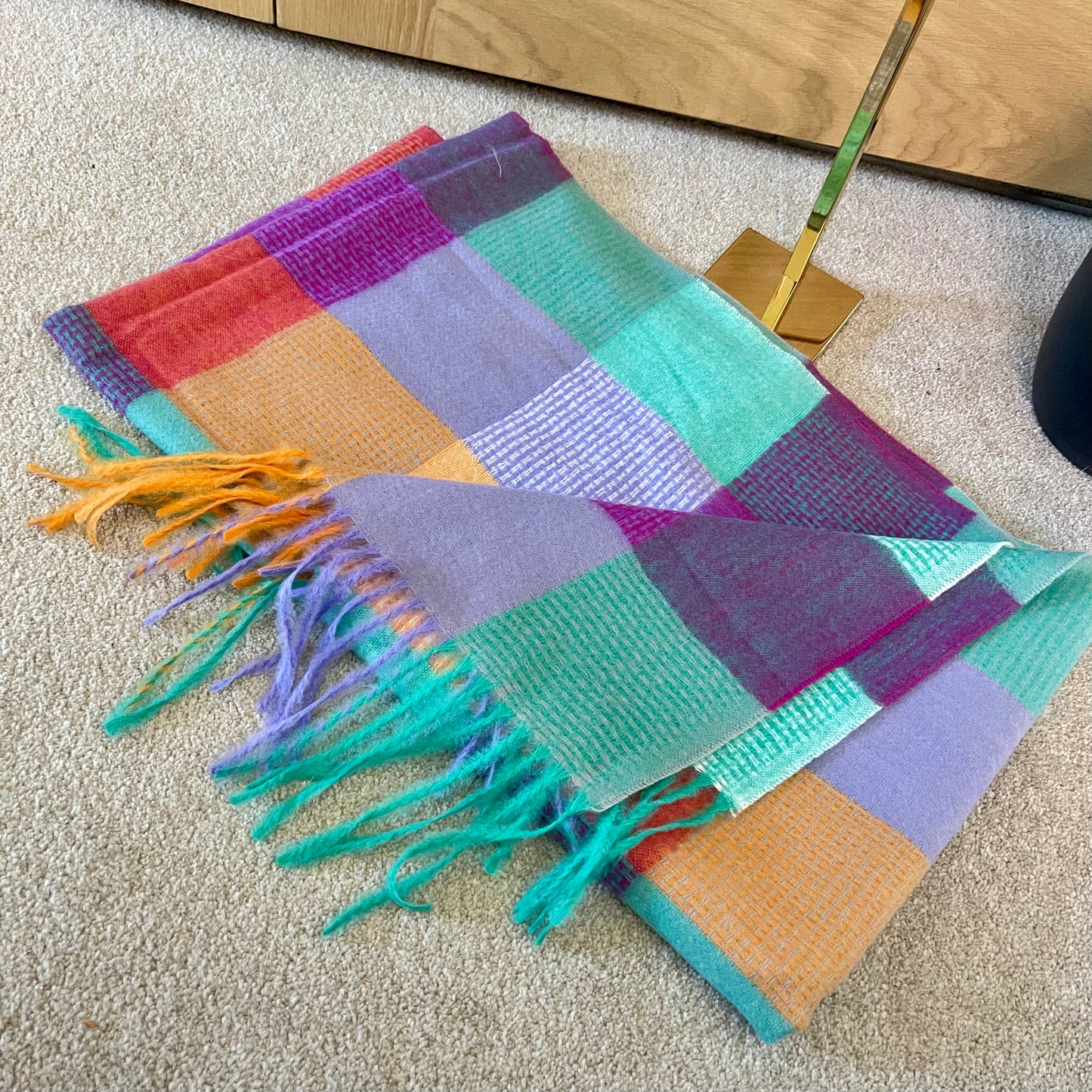 Multi Colour Check Scarf With Tassel Fringe