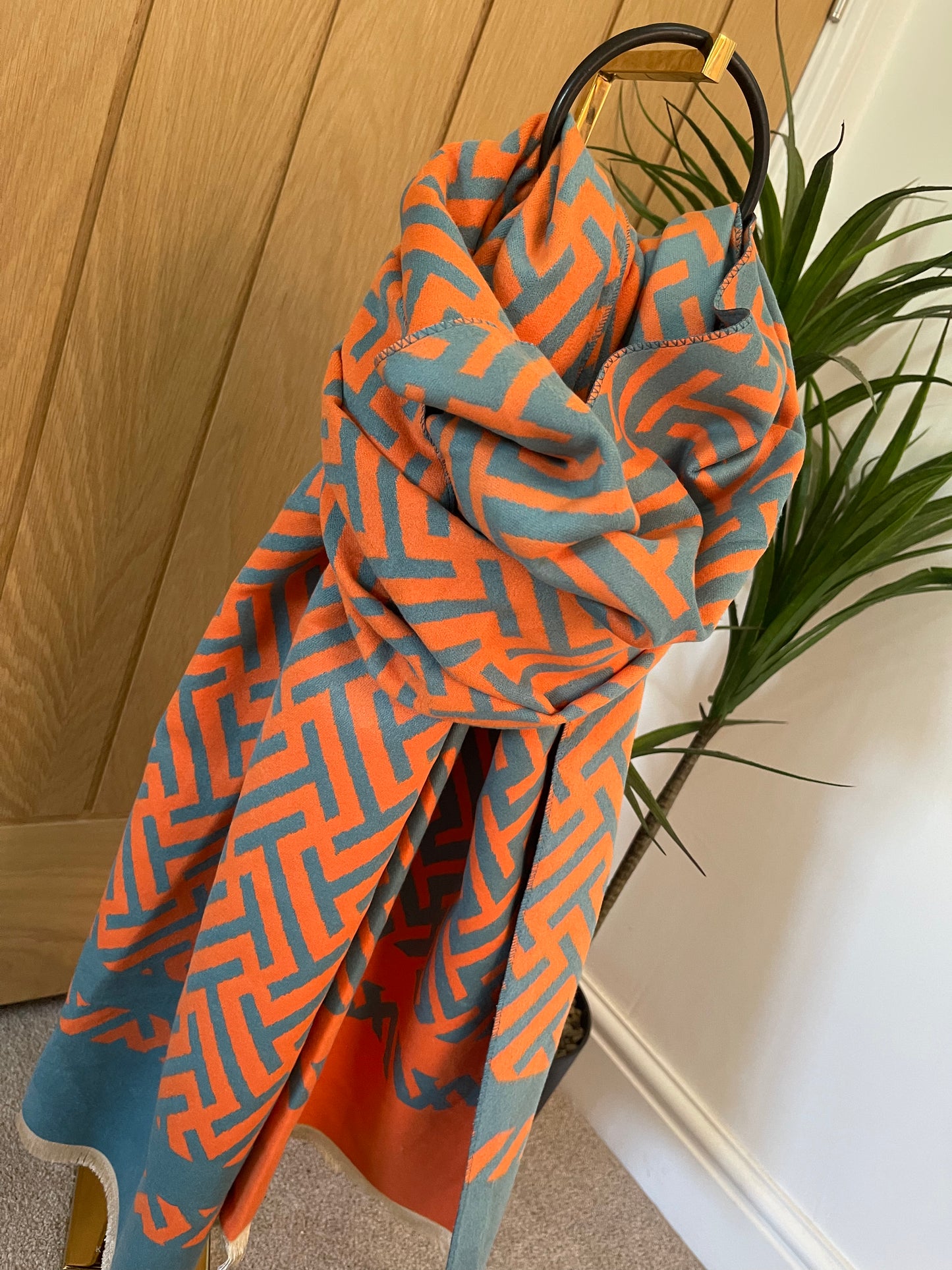 Reversible T Print Scarf | Orange & Teal