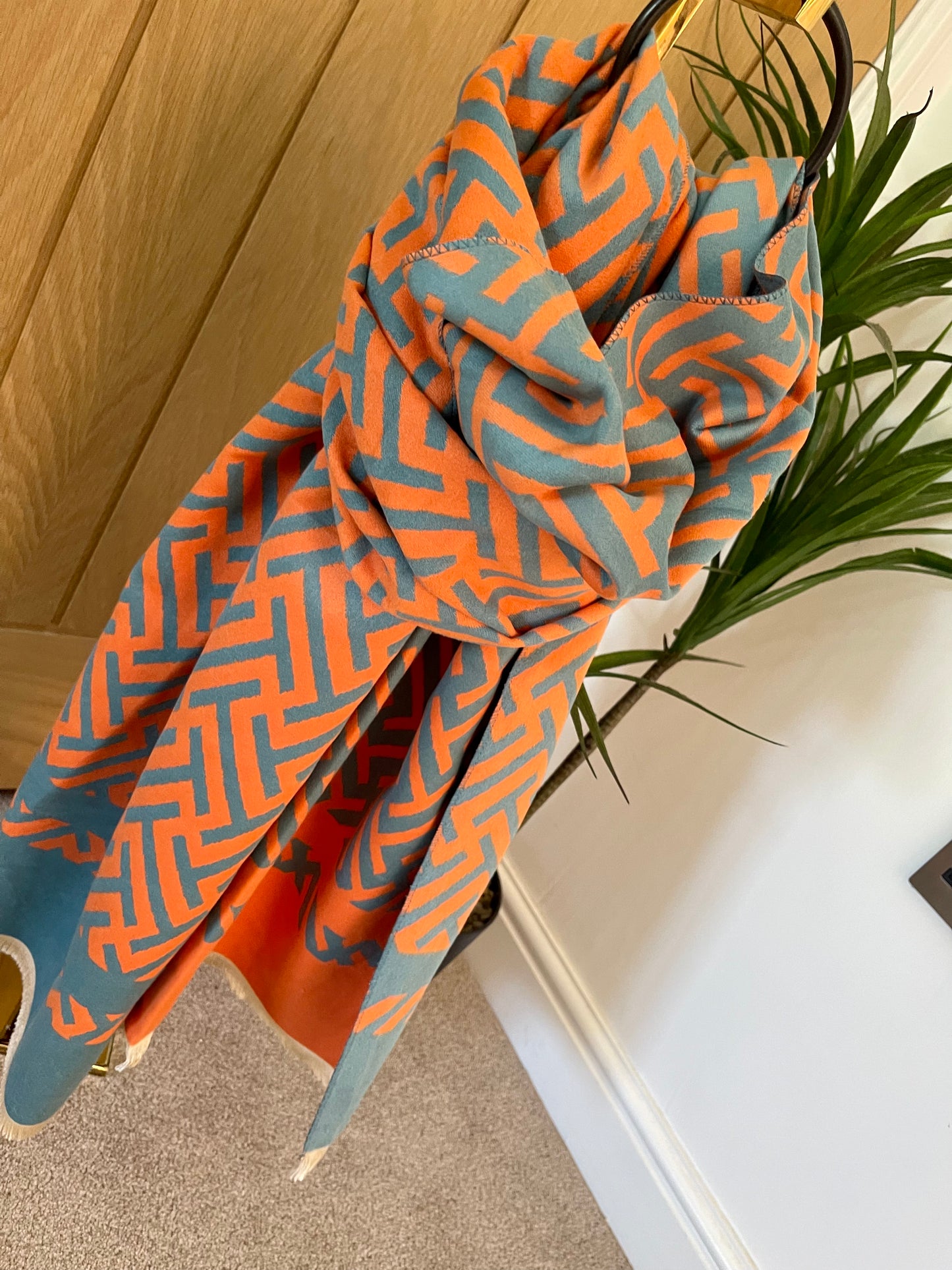 Reversible T Print Scarf | Orange & Teal