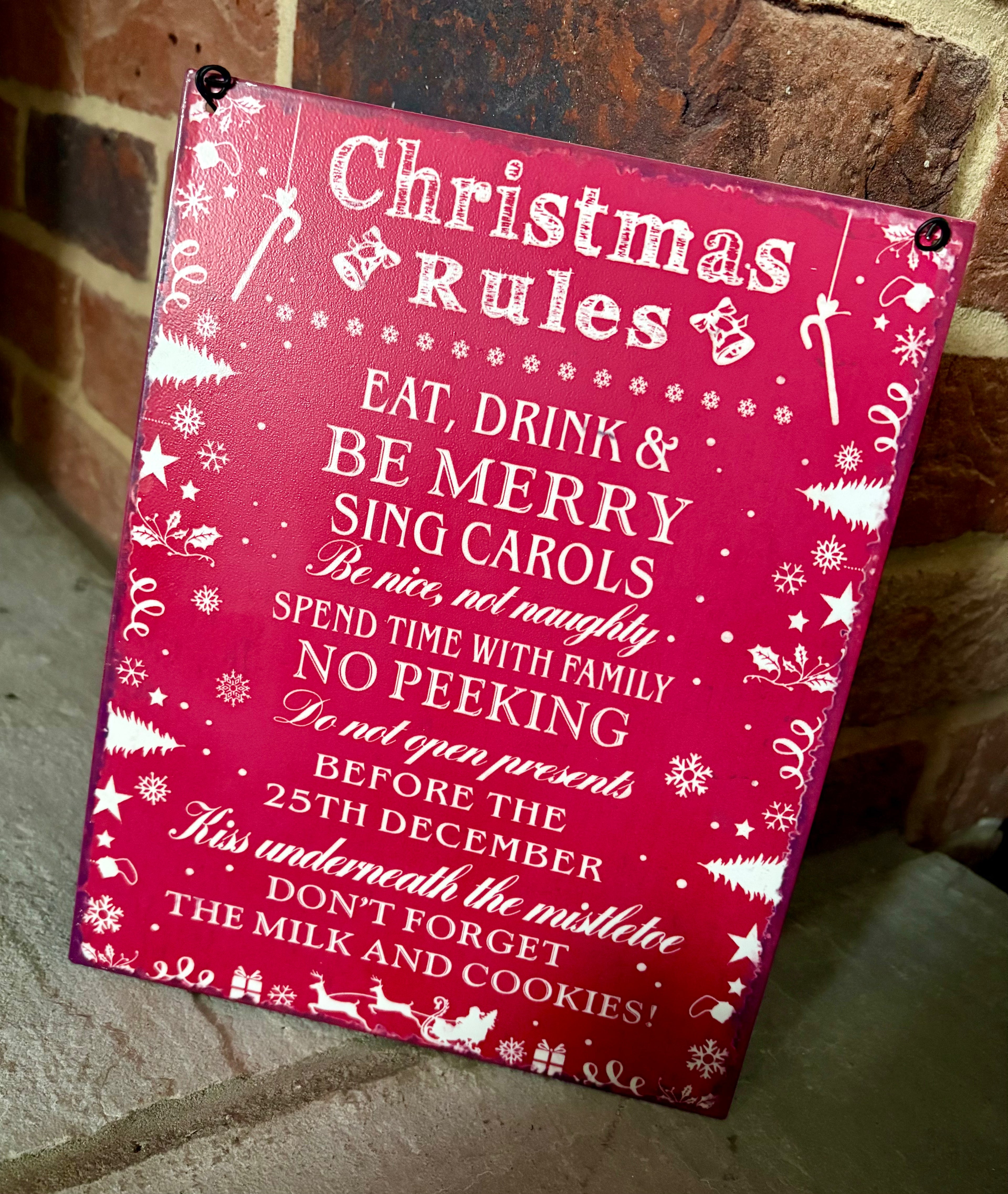 Metal Christmas Rules Sign