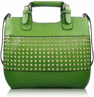 Green Ladies Fashion Studded Tote Handbag