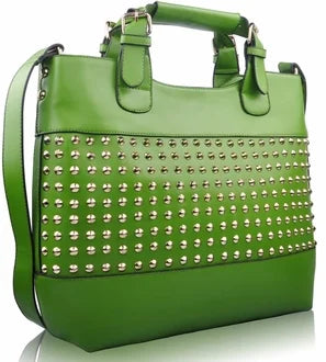 Green Ladies Fashion Studded Tote Handbag