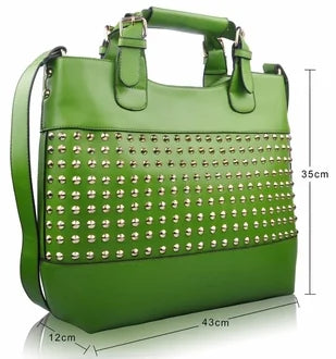 Green Ladies Fashion Studded Tote Handbag