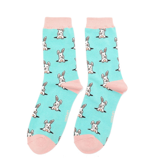 Bamboo Socks | Peek A Book Bunnies Aqua