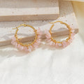 Bohemian Natural Stone Hoop Earrings | Pink