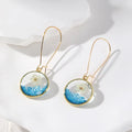 Flower Resin Drop Earrings | Blue Small White Flower
