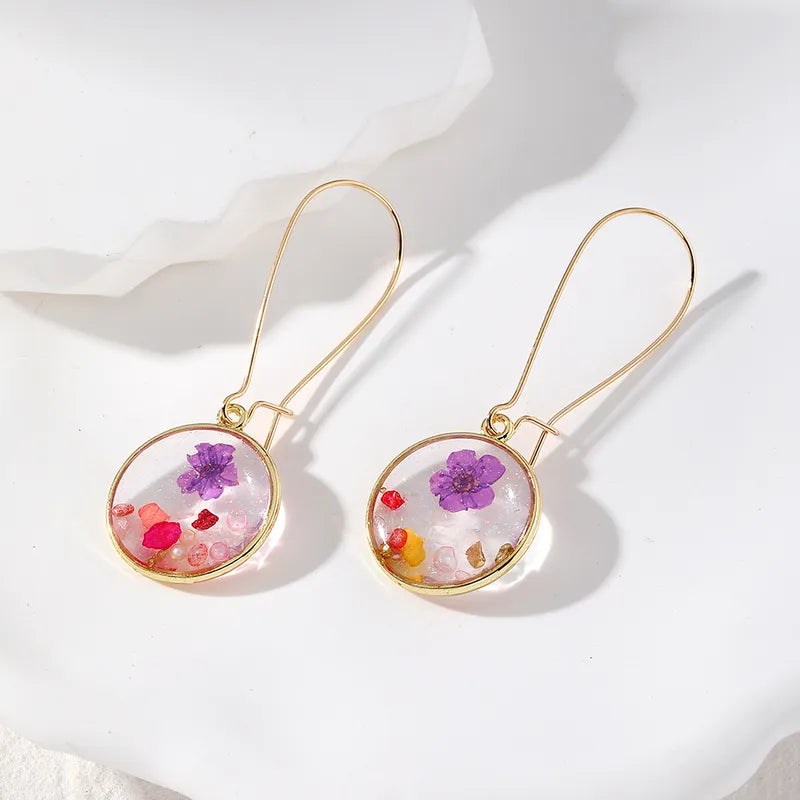 Flower Resin Drop Earrings | Small Purple Flower