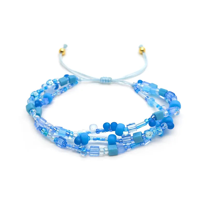 Bohemian Beaded Beach Multistrand Bracelet | Light Blue