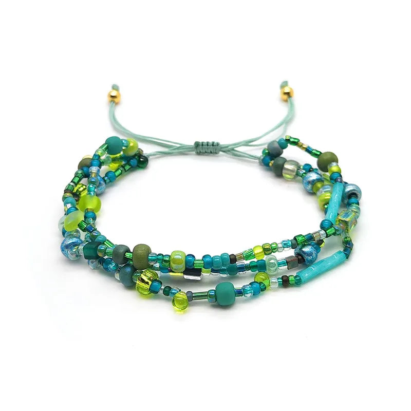 Bohemian Beaded Beach Multistrand Bracelet | Green
