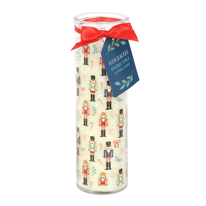 Nutcracker Print Tall Spiced Glass Candle Jar
