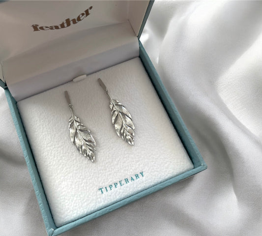 Feather & Circle Simple Drop Earrings | Silver