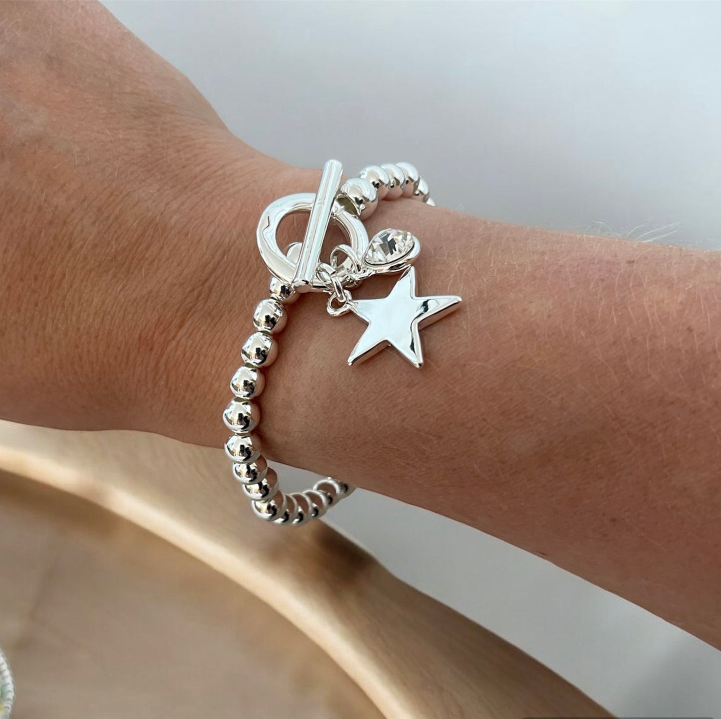 T Bar Crystal & Star Charm Bracelet | SP