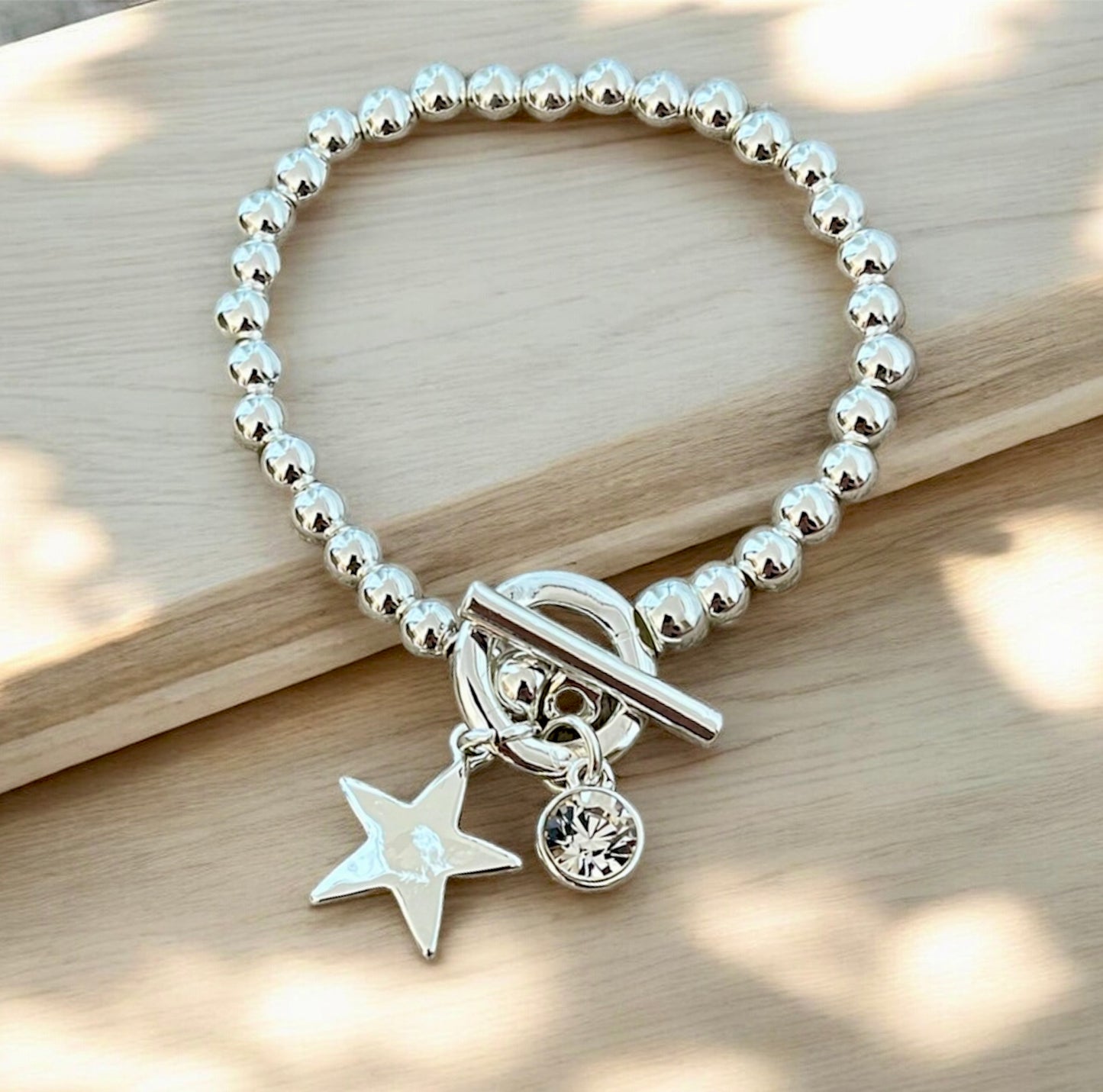 T Bar Crystal & Star Charm Bracelet | SP