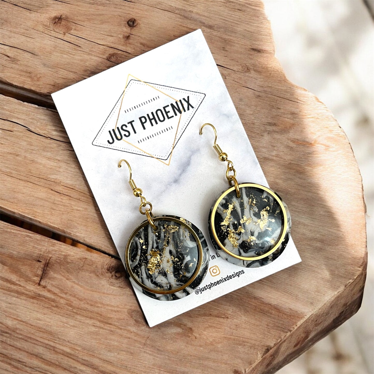 Just Phoenix  Earrings | Polymer Clay Black & Gold