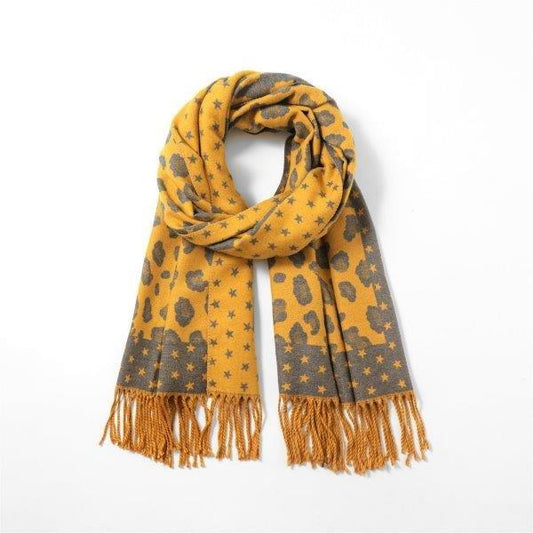 Reversible Leopard & Star Scarf | Mustard