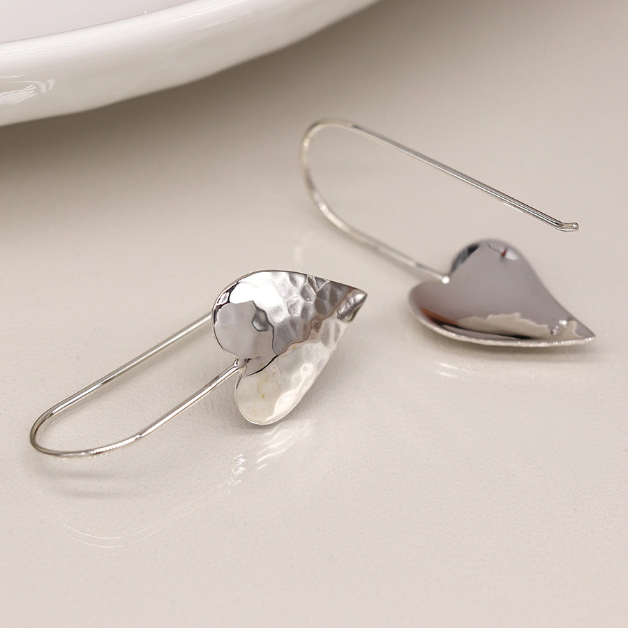 Sterling Silver Hammered Heart Hook Earrings