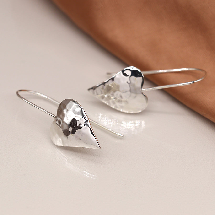 Sterling Silver Hammered Heart Hook Earrings