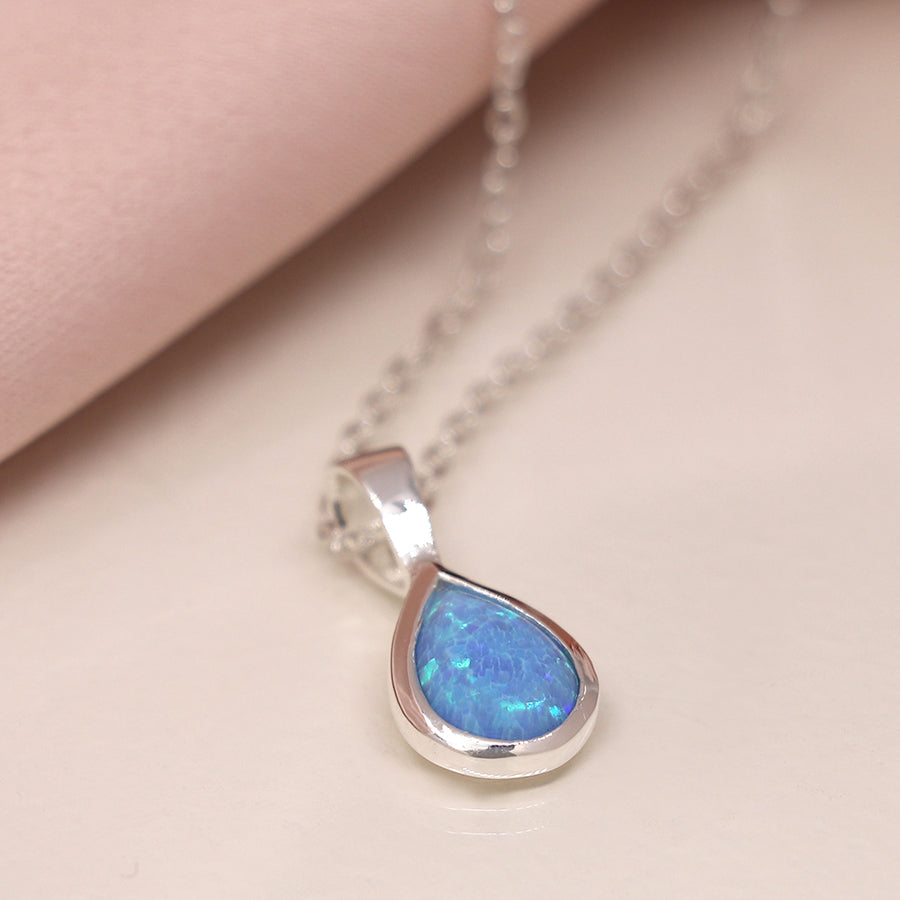 Sterling Silver Teardrop Blue Opal Necklace