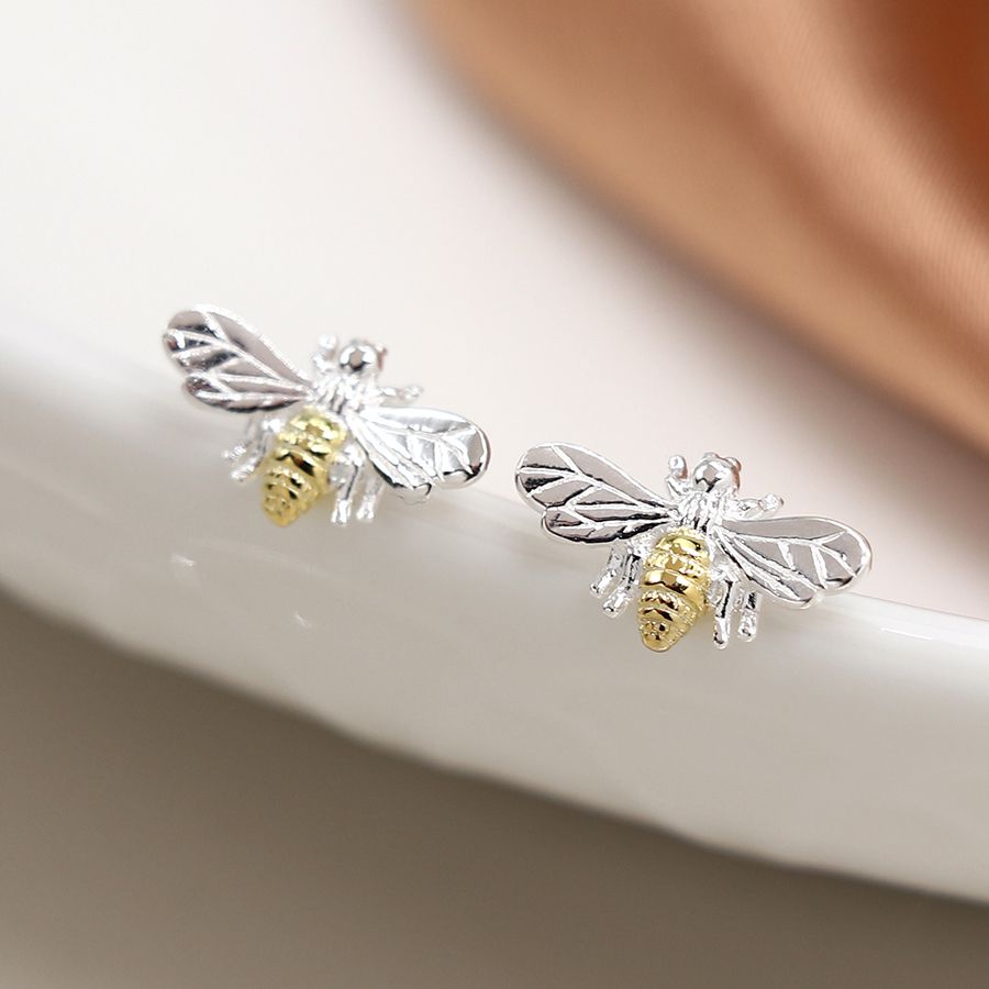 Sterling Silver Bee Stud Earrings