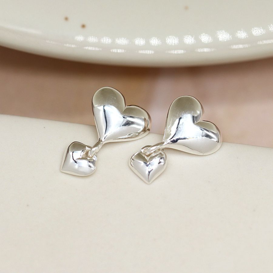 Sterling Silver Puff Heart Stud Earrings