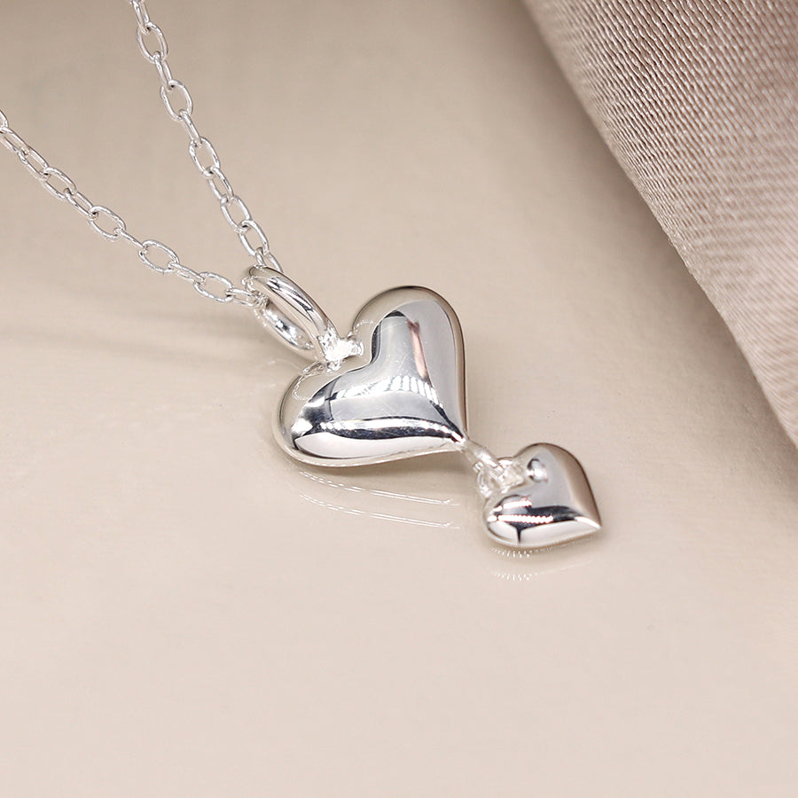 Sterling Silver Double Puff Heart Necklace