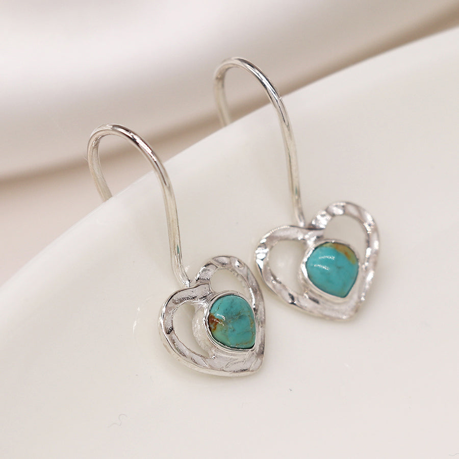 Sterling Silver Heart Drop Earrings With Turquoise