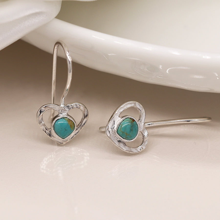 Sterling Silver Heart Drop Earrings With Turquoise