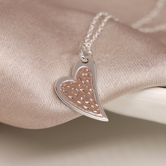 Sterling Silver & Rose Gold Textured Heart Necklace