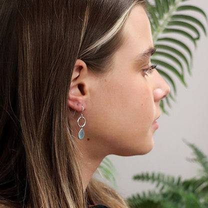 Sterling Silver Hoop & Chalcedony Teardrop Earrings