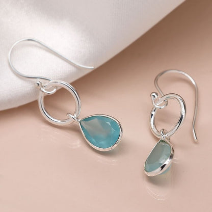 Sterling Silver Hoop & Chalcedony Teardrop Earrings