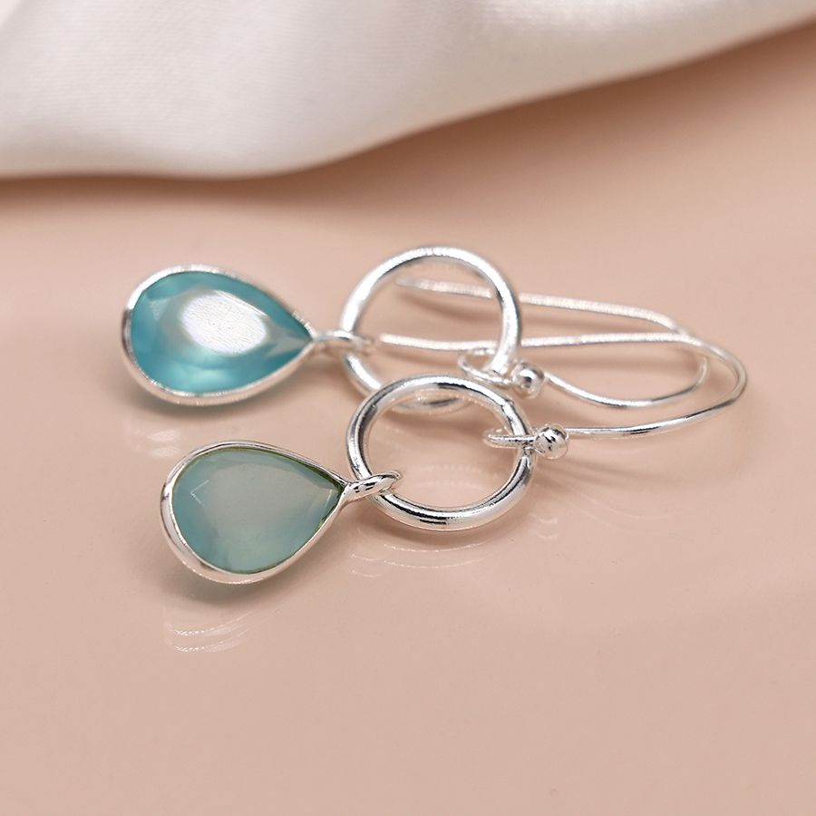 Sterling Silver Hoop & Chalcedony Teardrop Earrings