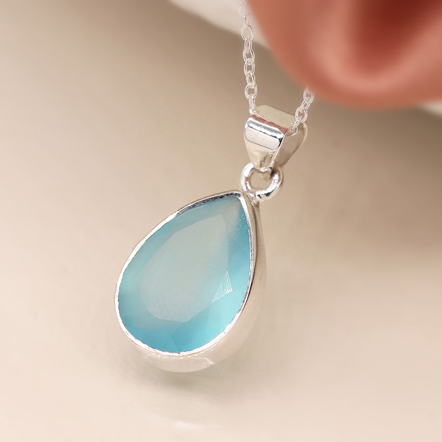 Sterling Silver Chalcedony Teardrop Necklace