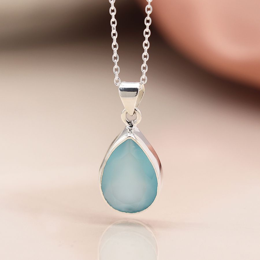 Sterling Silver Chalcedony Teardrop Necklace