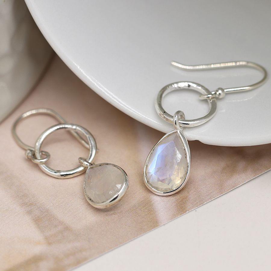 Sterling Silver Hoop & Moonstone Drop Earrings