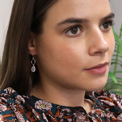 Sterling Silver Hoop & Moonstone Drop Earrings