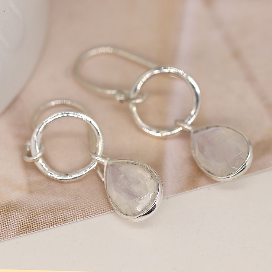 Sterling Silver Hoop & Moonstone Drop Earrings