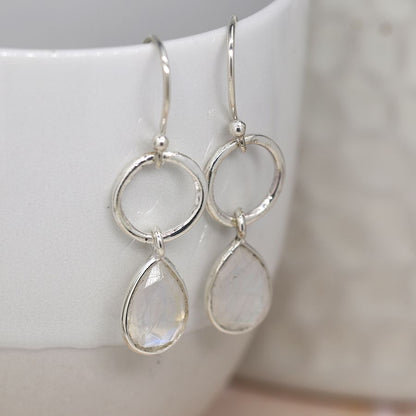 Sterling Silver Hoop & Moonstone Drop Earrings