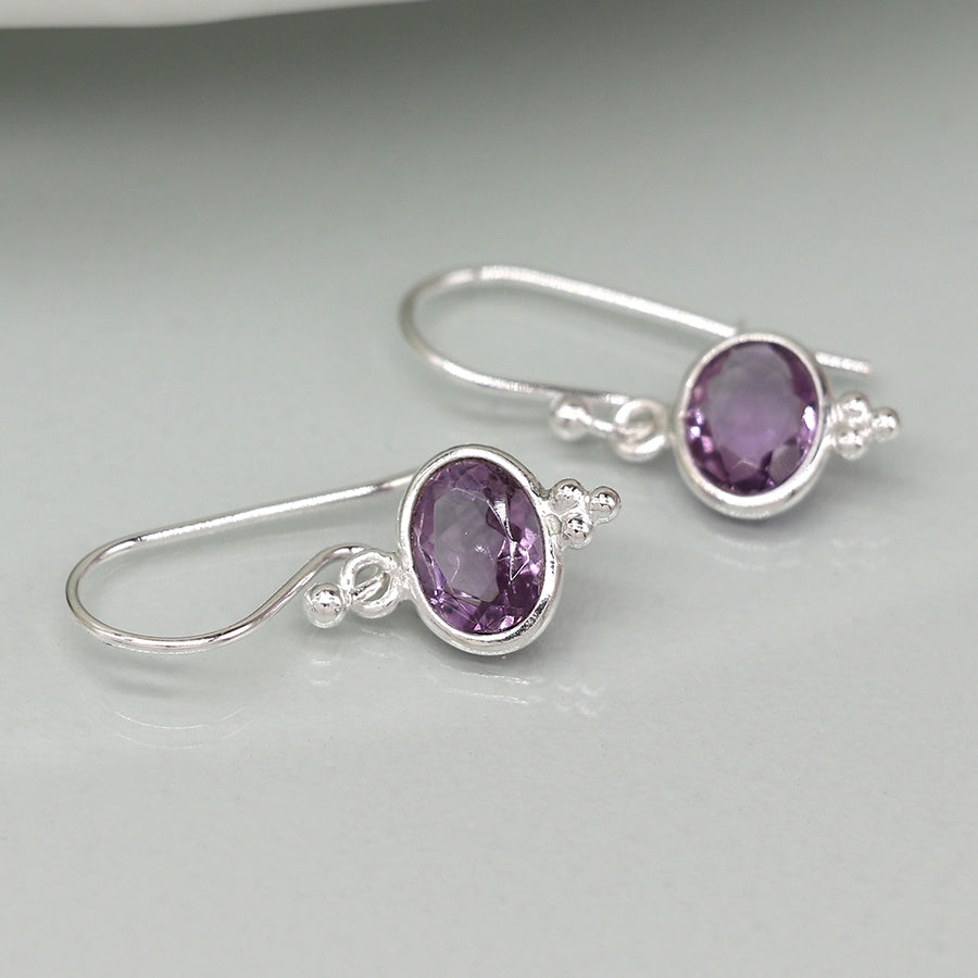 Sterling Silver Amethyst Oval Drop Earrings