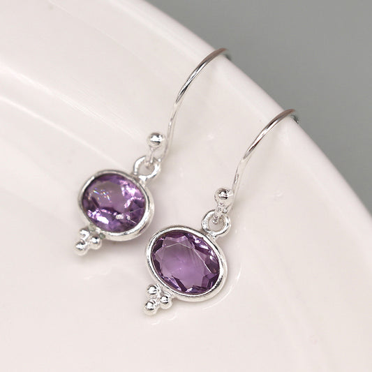 Sterling Silver Amethyst Oval Drop Earrings