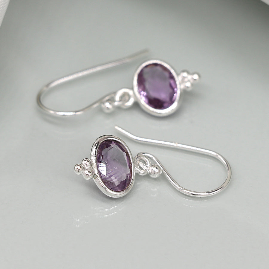 Sterling Silver Amethyst Oval Drop Earrings