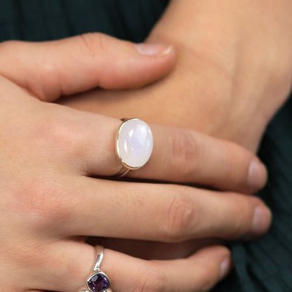 Sterling Silver Rainbow Moonstone Ring